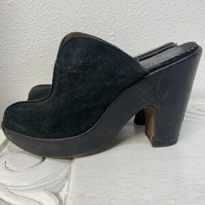 FIORENTINI + BAKER Womens Suede Leather Round Slip On Mules Clog Black 39.5